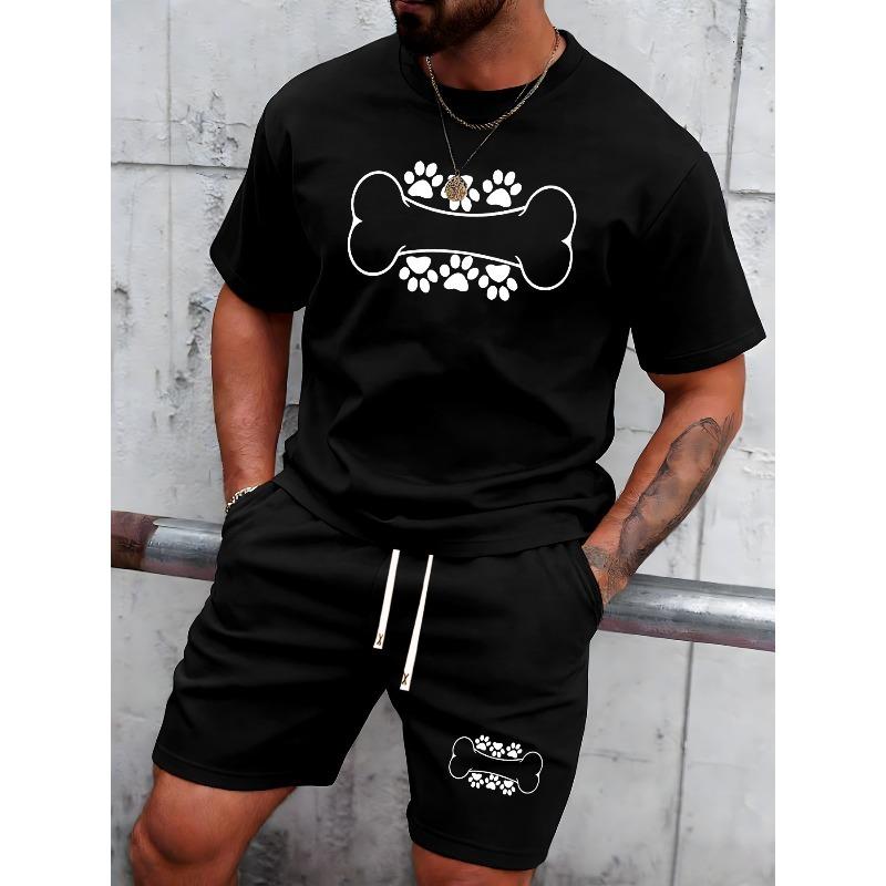 European Size Men'S Summer Casual Sports Featuring a Stylish And Versatile Dog Bone Paw Print Design, Including a Comfortable Short-Sleeve T-Shirt