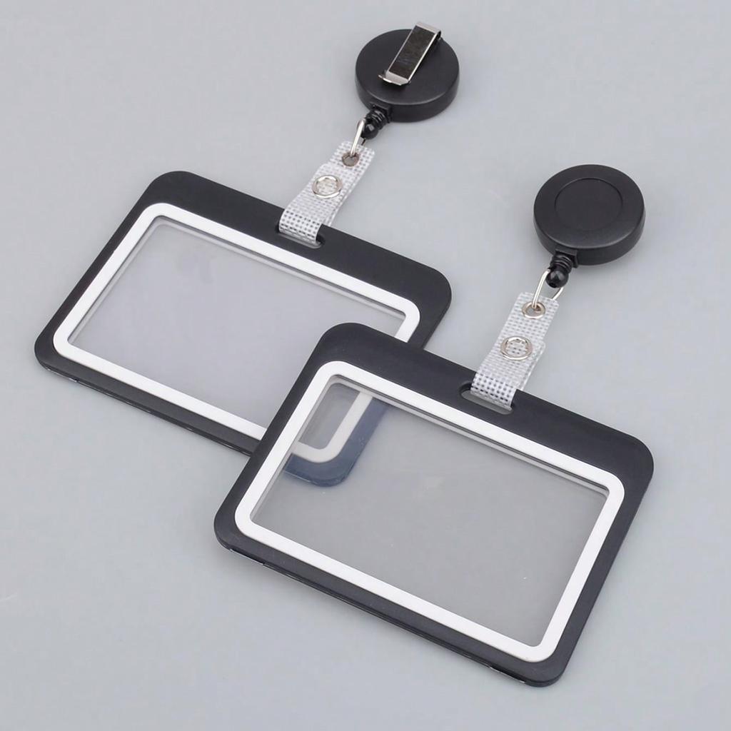 Retractable ID Card Holder Lanyard, Transparent Plastic Badge Reel Clip for Office Work ID Badges, Keychain, School Card