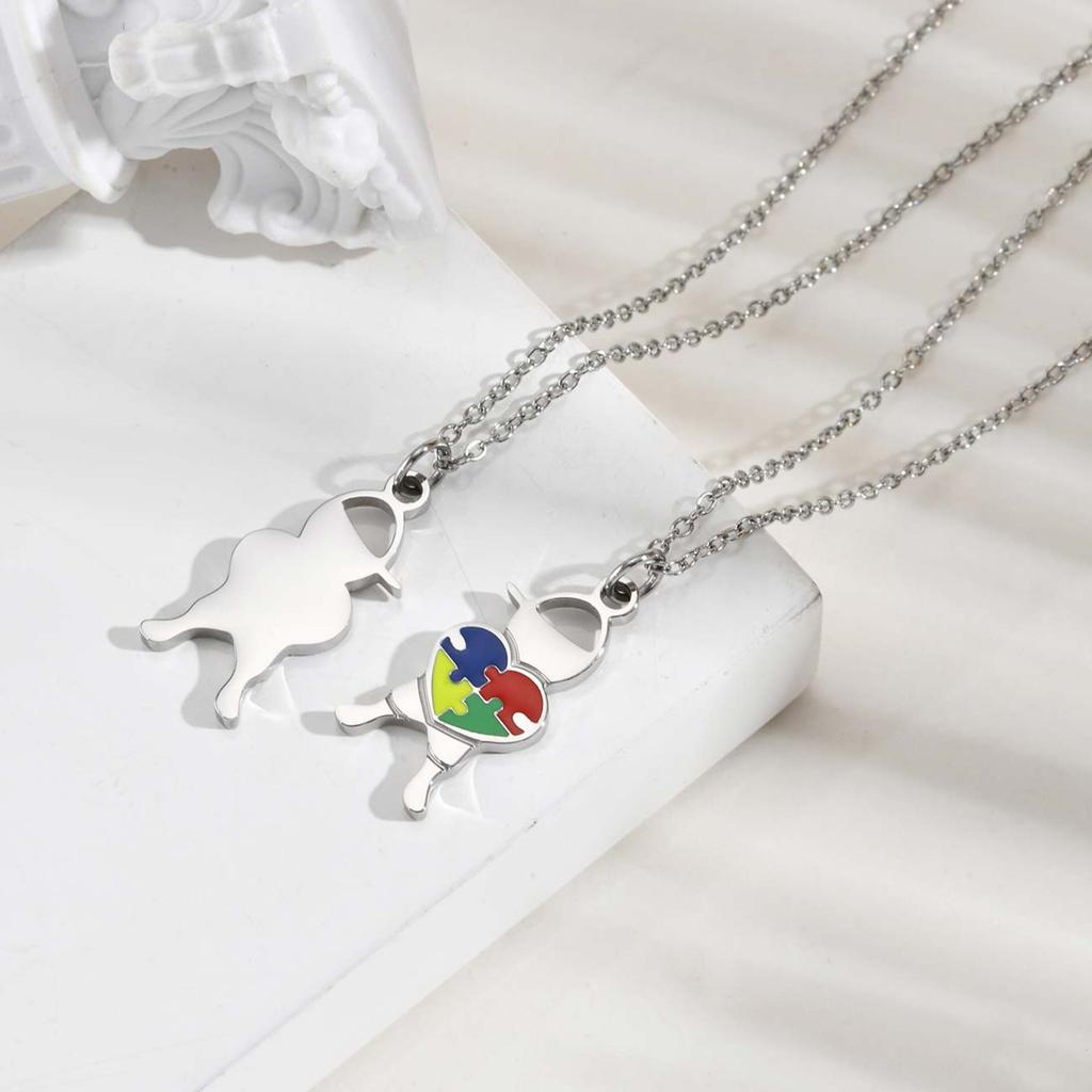 Collana a forma di puzzle a cuore in acciaio inossidabile Vnox, Ciondolo puzzle per la consapevolezza dell'autismo per ragazzi e ragazze, Gioielli alla moda Regali