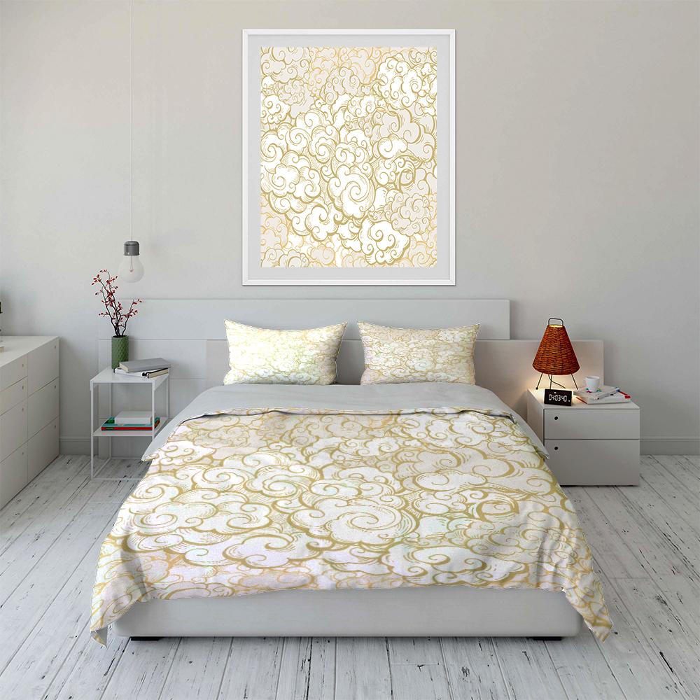Golden Swirl Pattern Bedding Set Bedding Set (1 Duvet Cover, 2 Pillowcases, Duvet Not Included)