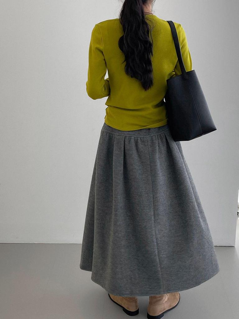 Blogger's Designer Style: Korean Retro Wool Blend A-Line Midi Skirt (Gray, E9278)