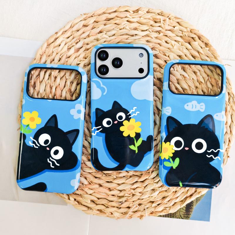 Film Phone Case 16pm 2-in-1 Smooth Surface Suitable for Apple 17 Black Cat Anti Drop Phone Protective Case