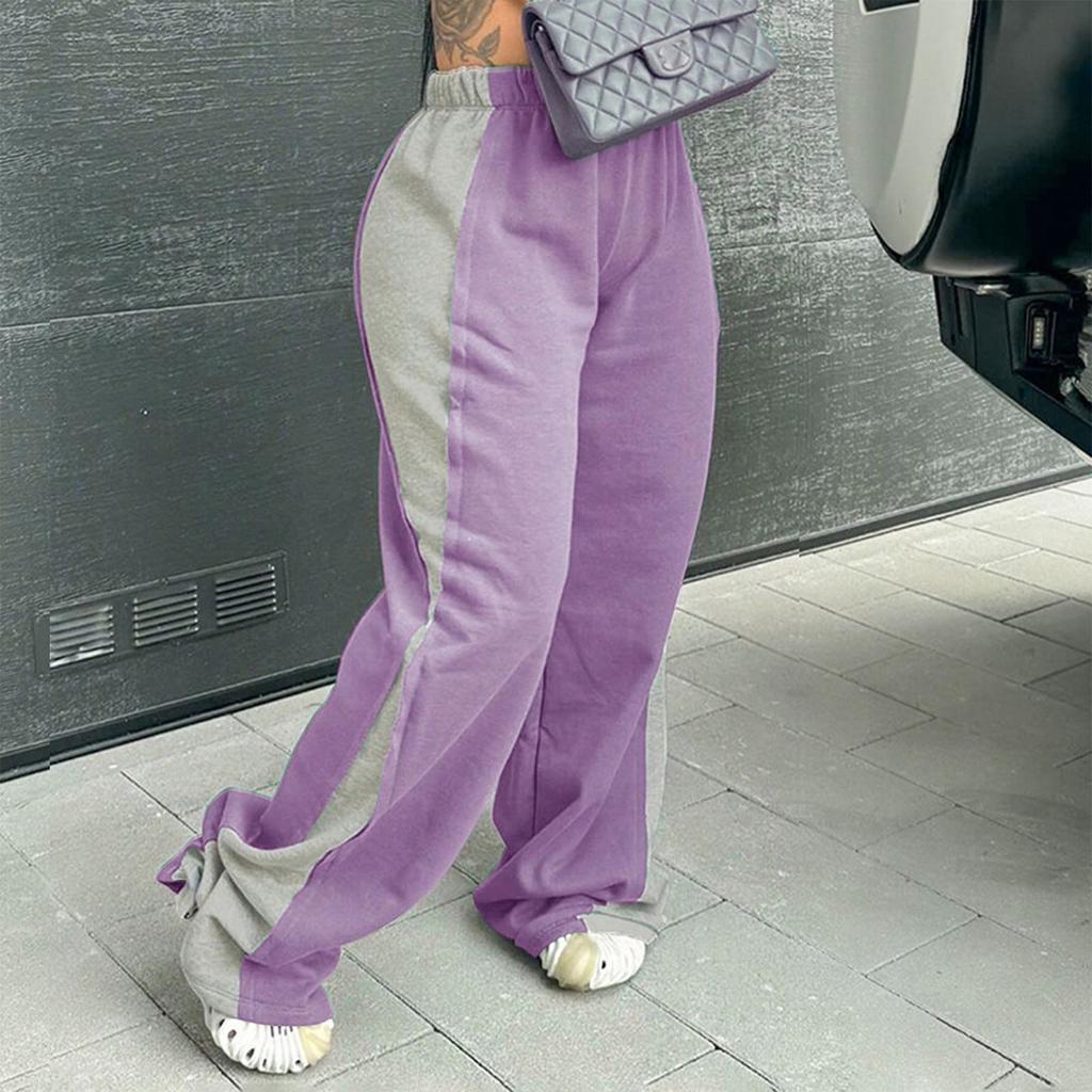 Women's Fashionable Color Blocked Elastic Waistband Versatile Straight Leg Casual Sweatpants Pants