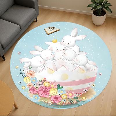 1pc Rabbit___flower Round Chair Mat Area Rug - Non-Slip, Floor Mat for Office, Bedroom, and Indoor Decor C1125175