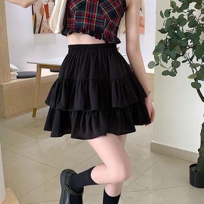 Sommer Dünn Basic Koreanisch Harajuku Rock Falten A-Linienrock Damen Weiß Rüsche Süß Mehrlagig Hübscher Stil Rock
