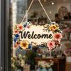 Floral Wooden Welcome Sign, Front Door Sign Ornaments, Flower Hanging Sign for Summer Farmhouse Home Coffee Shop Window Wall Decor