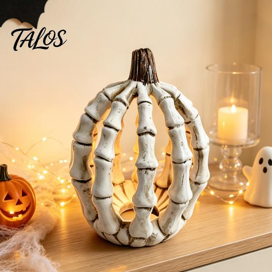 Decorative Pumpkin Skulls Halloween Skull Figurine, Realistic Resin Skeleton Statue Decorations, Spooky Gothic Home Accents Desktop Ornaments