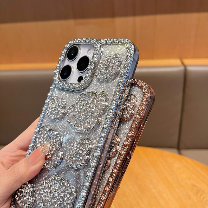 Applicable To IPhone16ProMax Rose Mobile Case Inlaid with Rhinestones Apple 15 Luxury Electroplating 14 Protective Case
