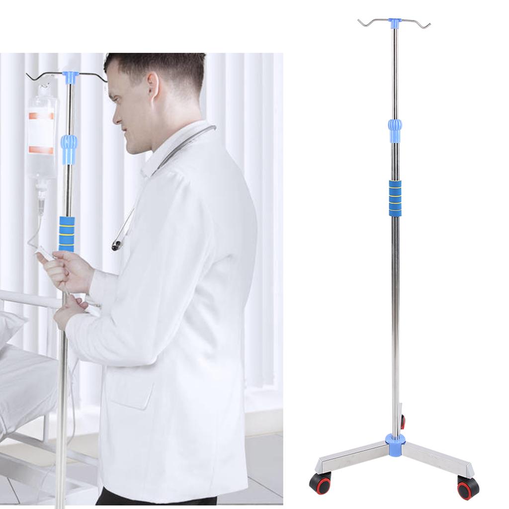 Adjustable IV Pole Stainless Steel IV Drip Stand Infusion Holder with 2 Hooks & Wheels for Home Clinic