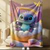 Cute Blue Alien with Headphones Print Cozy Flannel Blanket for Lightweight All Season Ideal Choice For Birthday & Holiday Gifts