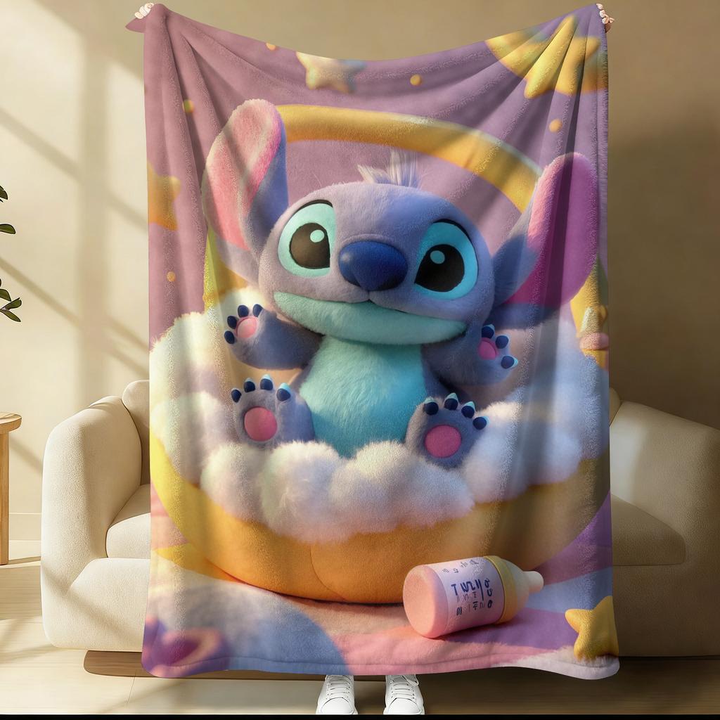 Cute Blue Alien with Headphones Print Cozy Flannel Blanket for Lightweight All Season Ideal Choice For Birthday & Holiday Gifts