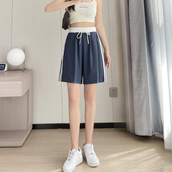 

Быстросохнущие студенческие спортивные шорты для женщин Летом Новые из ледяного шелка Утягивающие Пятиточечные С высокой талией для ношения Беговые Повседневные Прямые брюки XXL