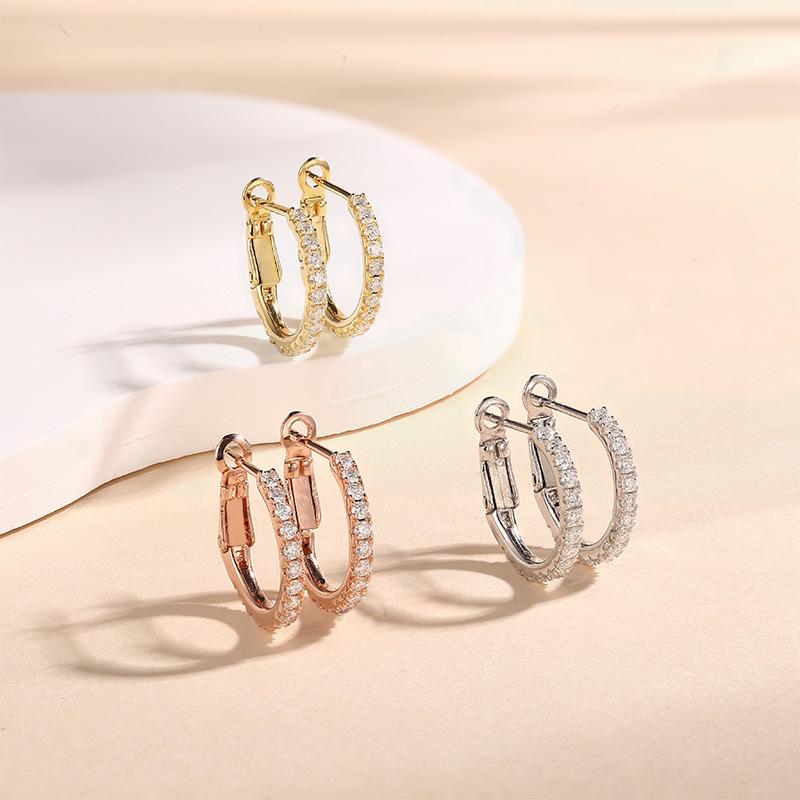 Japanese 925 Silver Moissanite Diamond Round Earrings with U-shaped Backs - Exquisite Women's Accessories