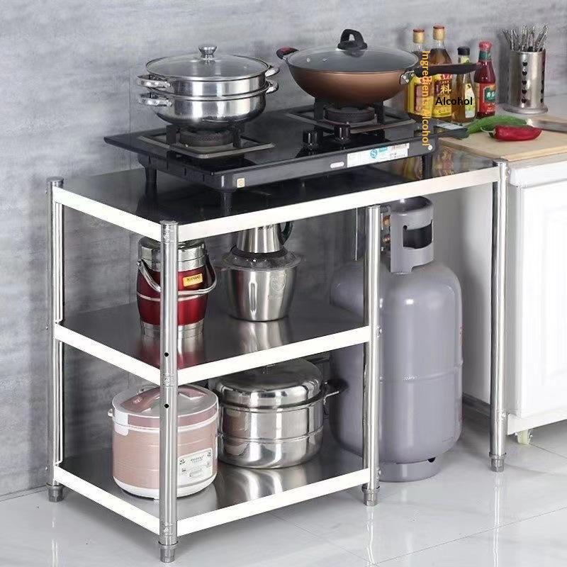 1Pcs Gas Cooktop Rack, Stainless Steel Kitchen Storage, Floor-to-ceiling Three-layer Functional Kitchenware, Thickened Storage