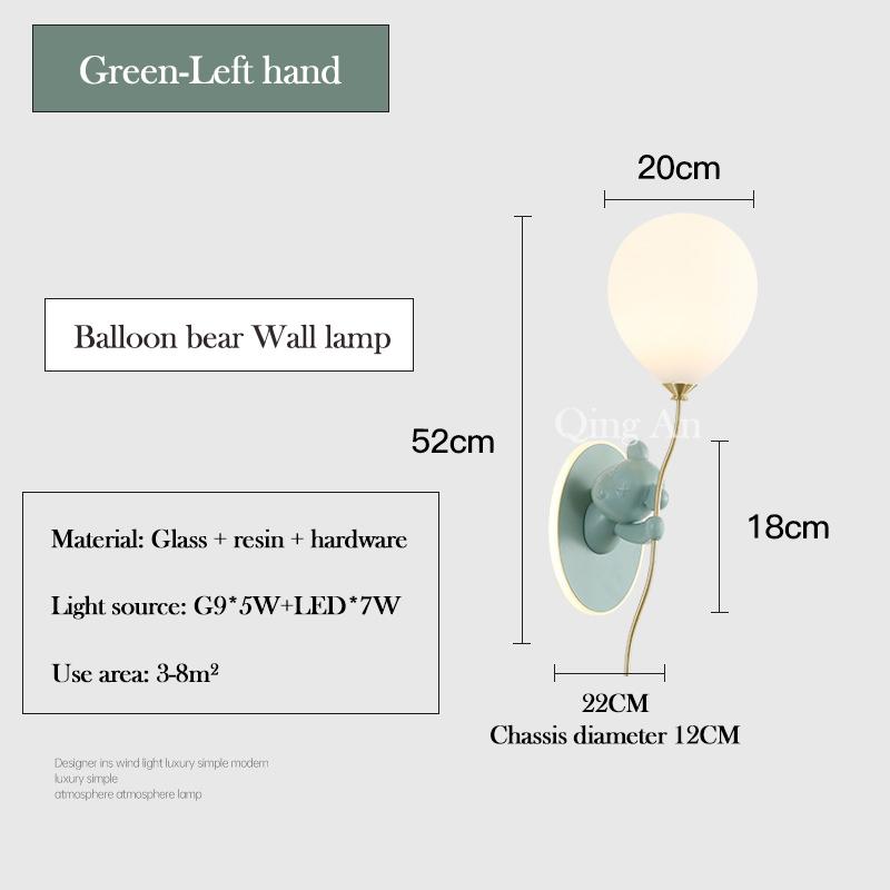 Children's Room LED Wall Light Pink Balloon Bear Wall Light Modern Warm Princess Room Nursery Girl Boy Bedroom Bedside Light