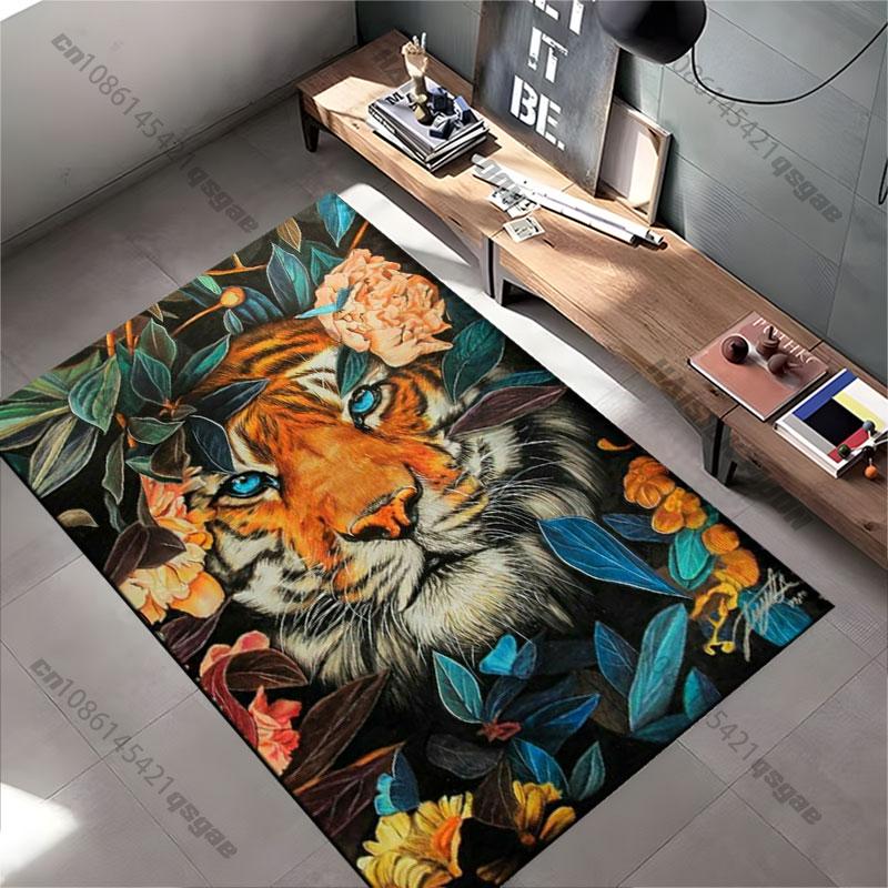 Tiger nature flowers vibrant contrast carpet Yoga living room room decor children's crawling mat doormat area rug