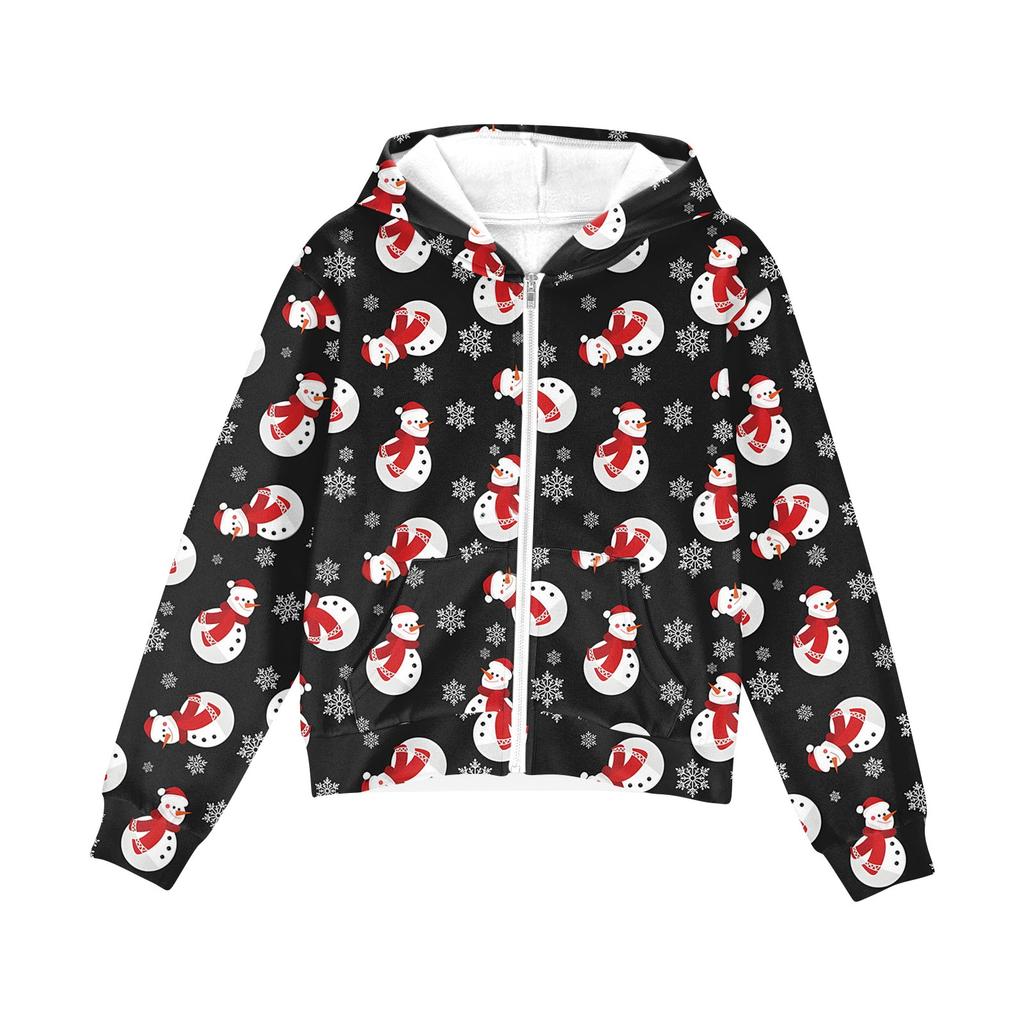 Children's Fashion Christmas Printed Long Sleeved Hooded Sweatshirt, Girls' Hoodie Jacket