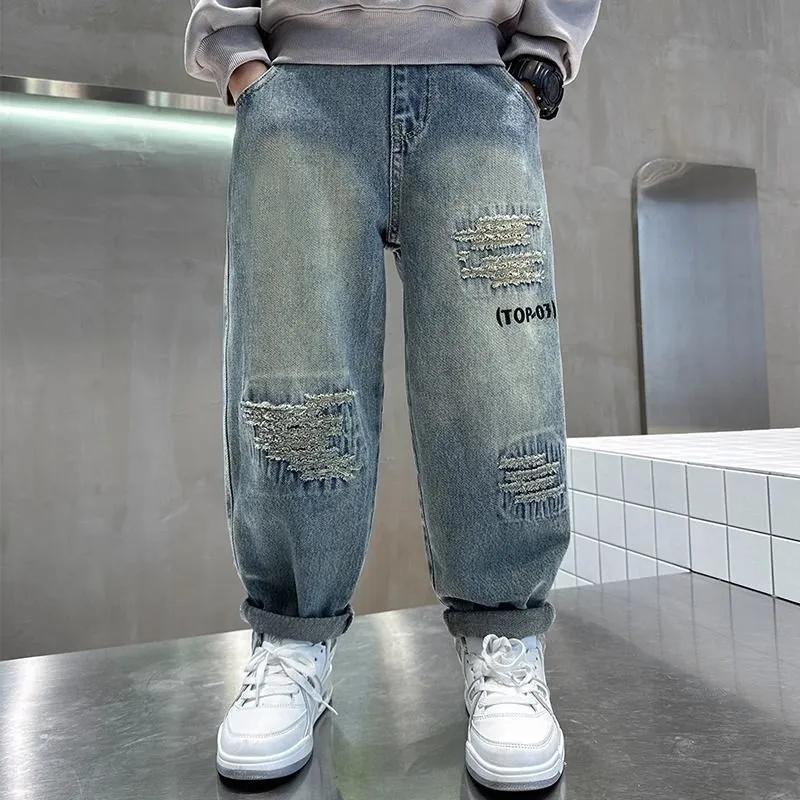 Four Seasons Spring Autumn Boys Jeans Children Loose Denim Pants Teenager Fashion Spring Baggy Trousers Kids Handsome Clothing
