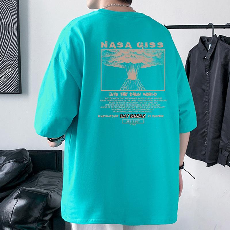 

Мужская футболка оверсайз с приспущенным плечом Volcano 100% хлопок уличная футболка XXL озеро синий