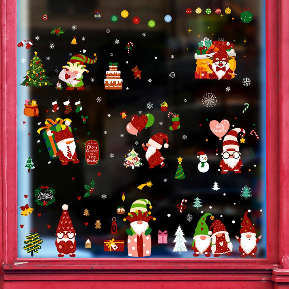 1 Set Of Christmas Dwarf Window Stickers Static Clings For Window Glass Door Decoration Scene Layout