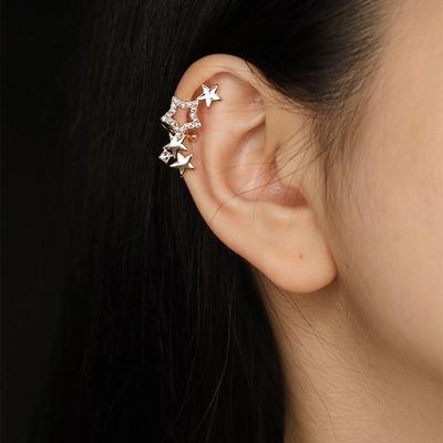Two-Tone Zircon Star Ear Cuff: Trendy Sparkling Hollow Design