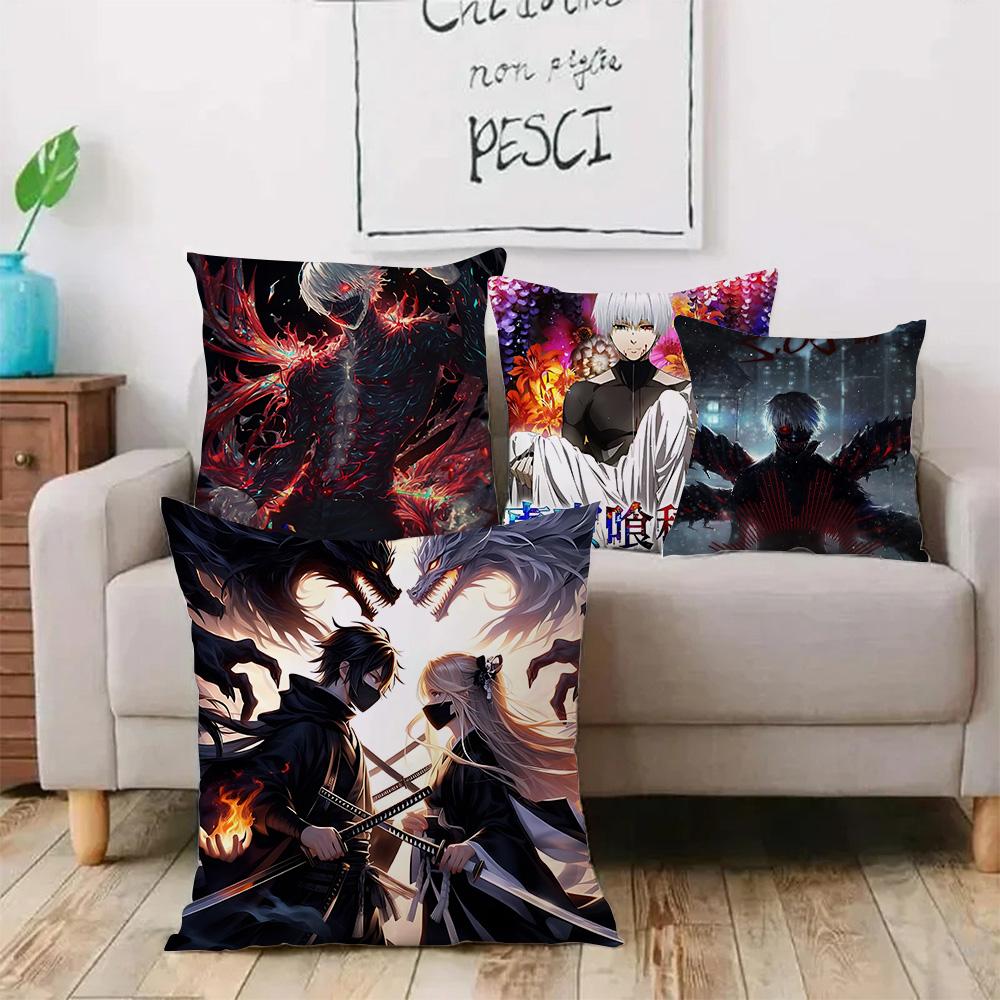 Anime For Tokyos Ghouls Pillow Covers Cartoon Sofa Decorative Home Double-sided Printing Short Plush Cute Cushion Cover