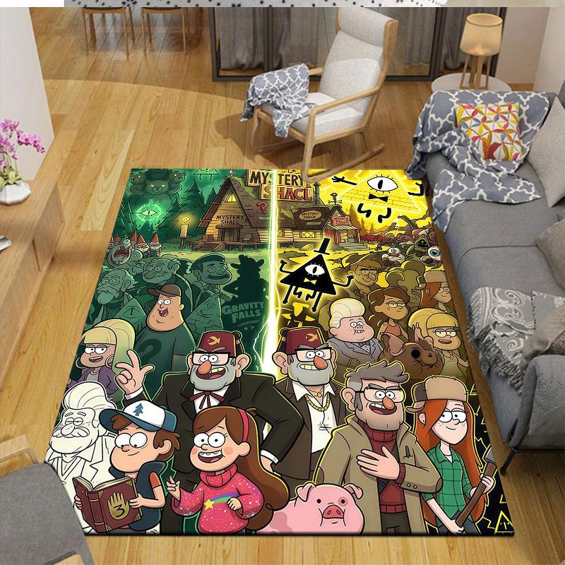 Gravity Falls Home Sofa Decoration for Living Room & Bedroom, Non‑Slip Play Flannel Floor Mat for Game Room