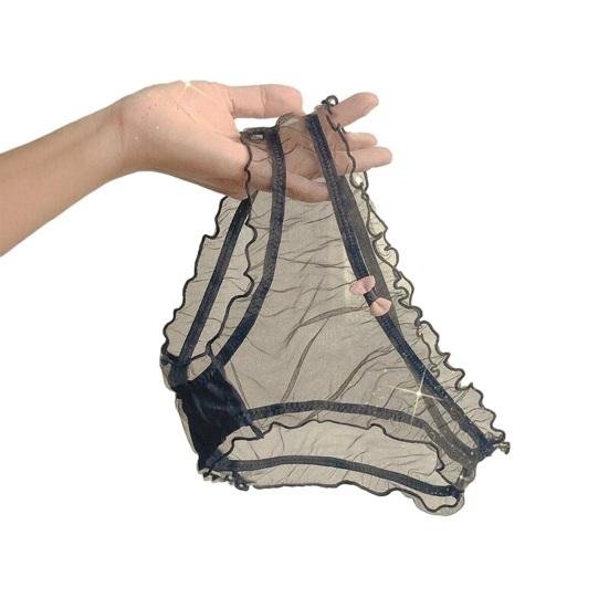 Damen Rüschenbesatz Cut-Out Netz-Slips Sexy Niedrige Taille Durchsichtige Unterwäsche mit Schleife Ultra Dünn Weich Durchsichtige Slips