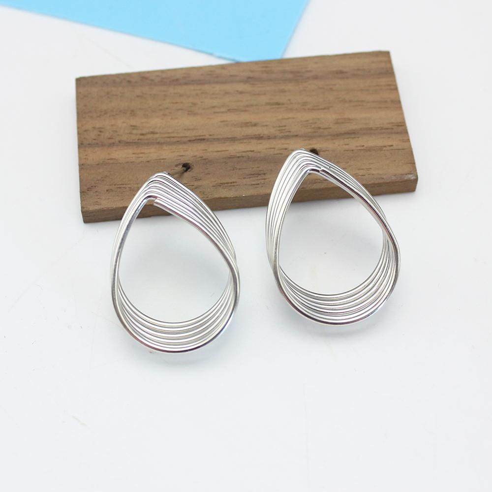 Big Water Droplet Multilayer Metal Hollow Geometry Stud Earring for Women Temperament Gold Color Line Coil Zircon Girl Gift