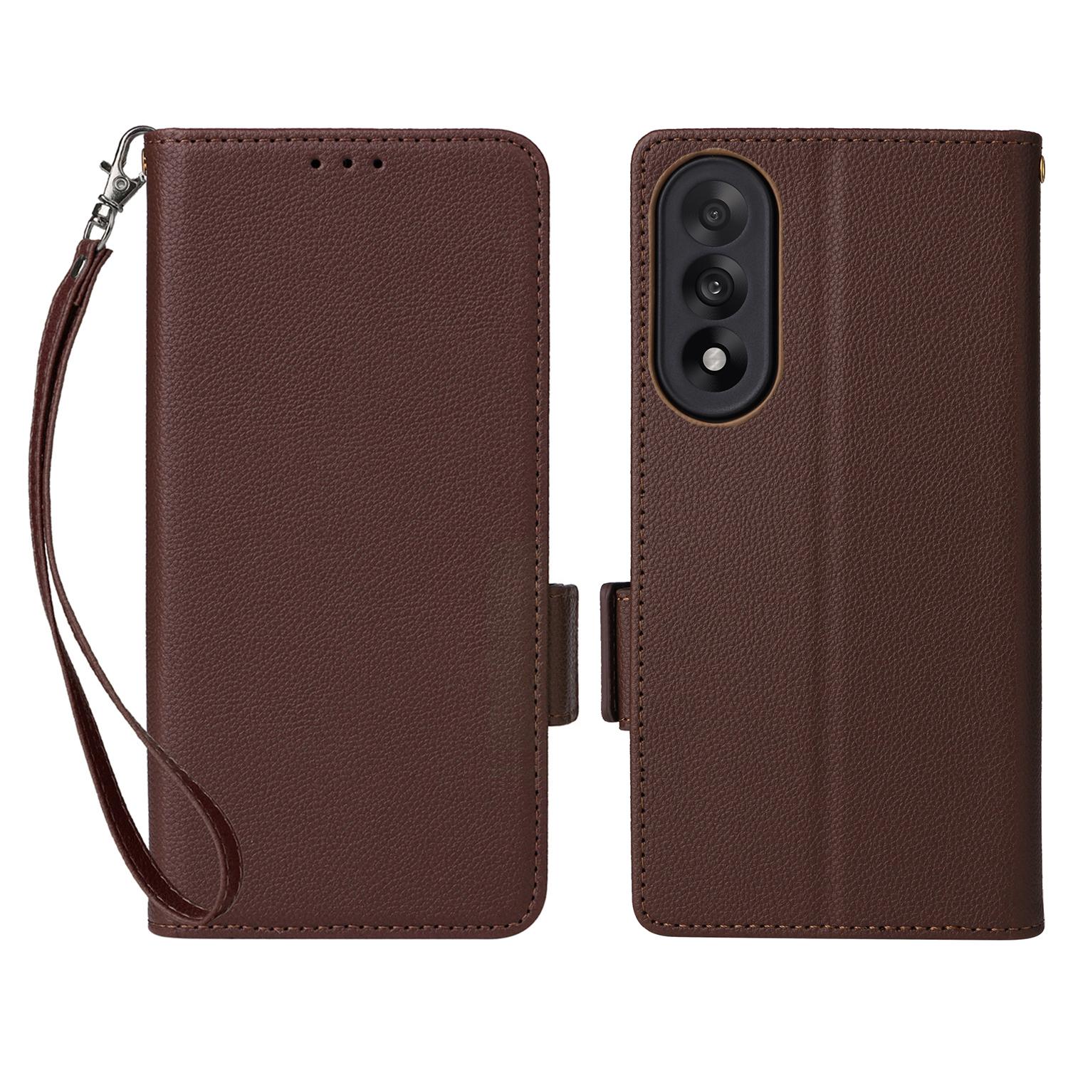 

For OnePlus Nord 5 5G/Ace 5 Ultra 5G Case with Wrist Strap Litchi Texture PU Leather Wallet Phone Cover Brown