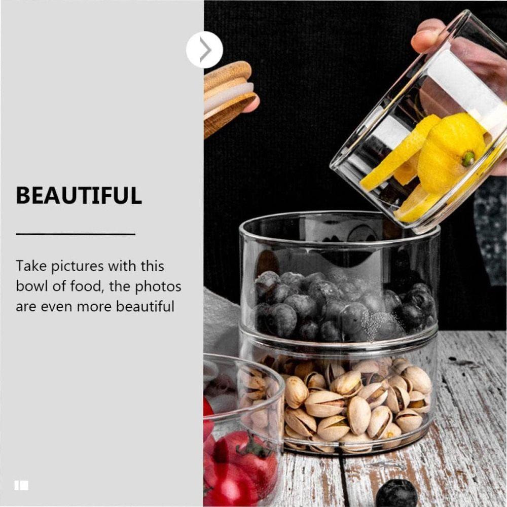 Durable Fresh Salad Bowl Bamboo Cover Airtight Snack Bin Elegant Glass Container  Home