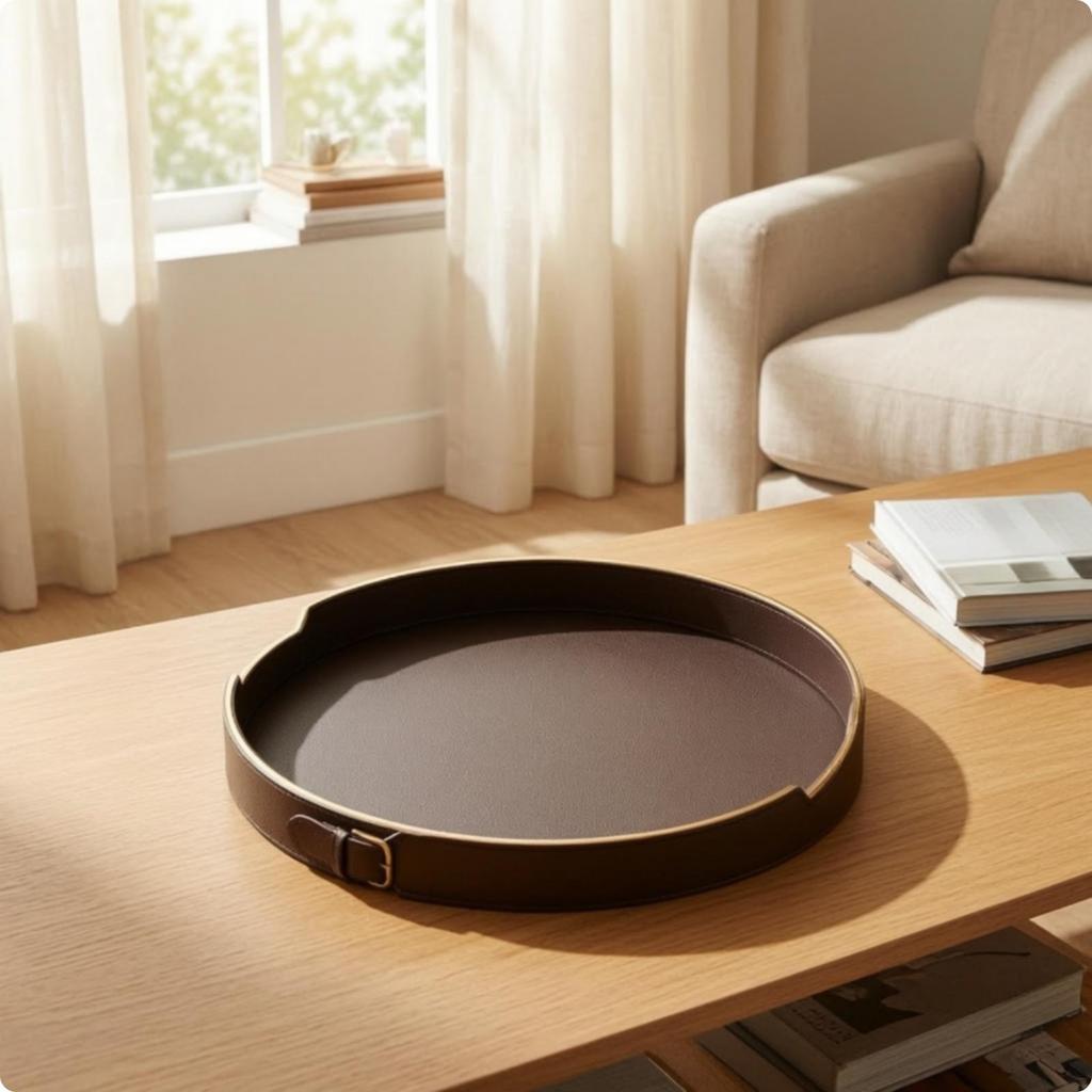 Round Serving Tray Sleek with Raised Rim Modern for Coffee Table