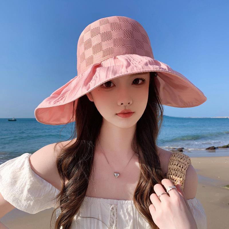Summer New Hat Femininity Bow Colored Glue Sun Protection Visor Big Edge UV Protection Bucket Hat