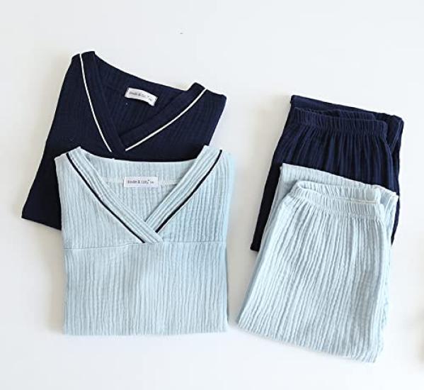 Yume Pajamas Double Gauze Pajamas for Roomwear for Long Marshmallow Sensitive Light Kids, Children, Cotton, Spring/Summer, Autumn/Winter, V-neck,