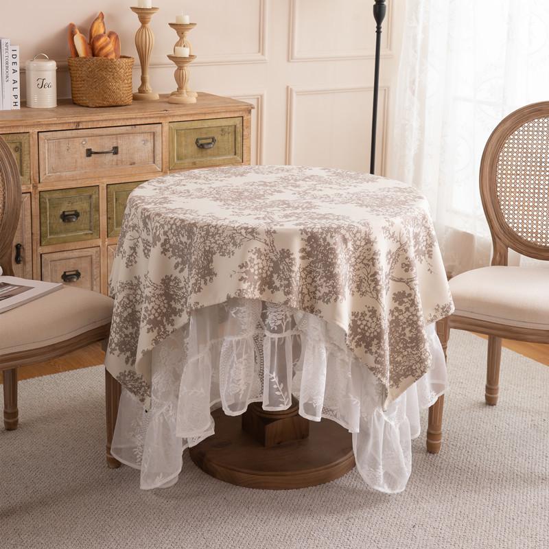 French Romantic Lace Plain And Elegant Printing Dessert Table Wedding Decoration Photo Coffee Table Tablecloth Dining Table Cloth Large Round Table