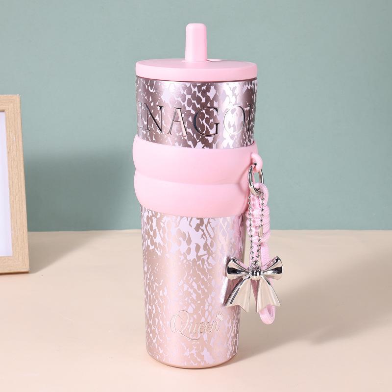 Light Luxury Ceramic Inner Tank Thermos Cup Large Capacity Fashion Muse Cup with Lifting Rope Portable Straw Cup