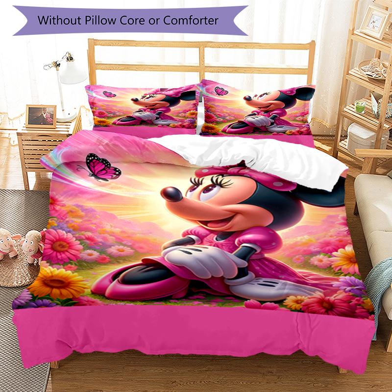 3pcs Minnie Bedding Set Duvet Cover Closure Includes 1 Duvet Cover & 2 Pillowcases, Soft and Comfortable for All Seasons.