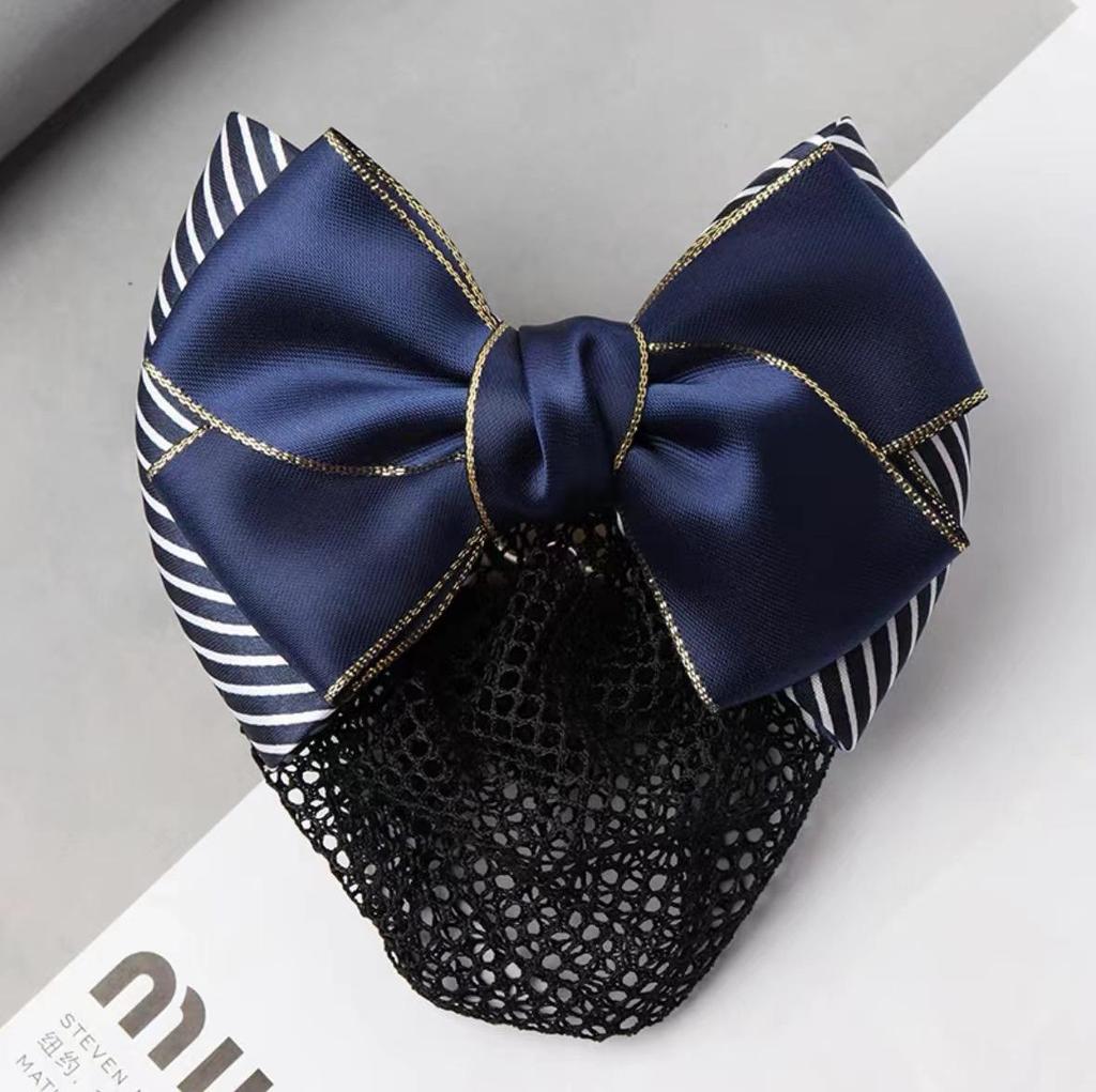 Gold-Edged Bow Hairnet for Professional Female Nurses & Hotel Staff