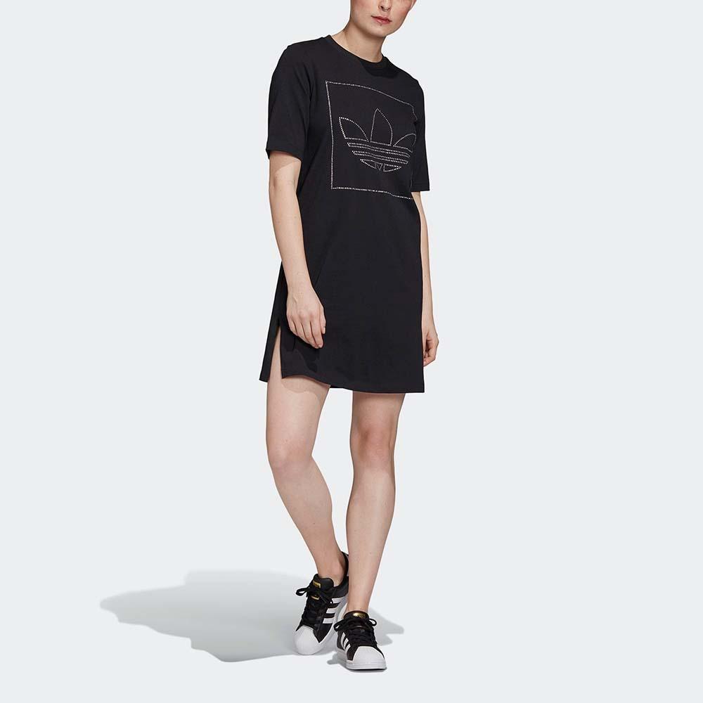 adidas Originální Logo Jednobarevné Sportovní Ležérní Prodyšné Volné Kulatý Výstřih Krátký Rukáv Šaty Dámské šaty Černé FU1727