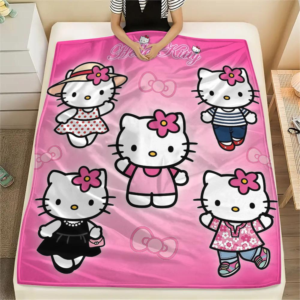 1PC Hello Kitty Cute Print Flannel Blanket, High quality All Seasons, Home Decor, Warmth and Comfort, Perfect for Christmas Gifts