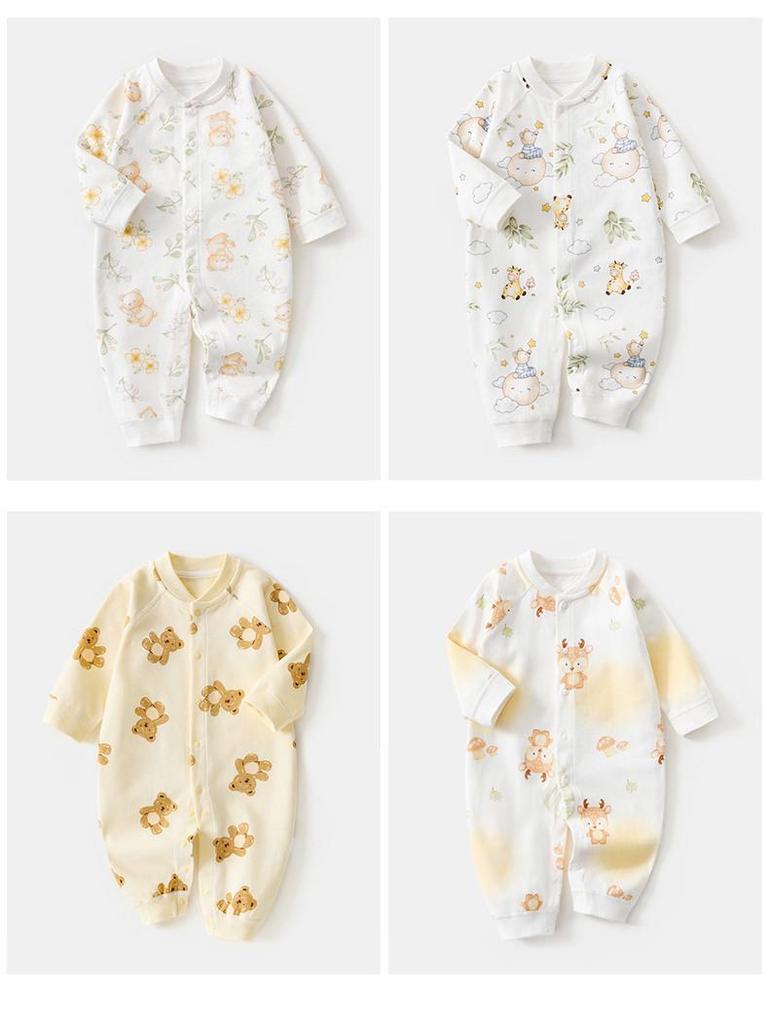Pure Cotton Baby Romper: Open Front, Class A, for 0-12 Months, Spring/Autumn, Newborn Outerwear, Crawling Suit, Single-Layer Base.
