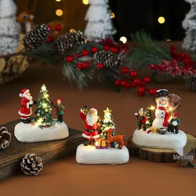 Enfeite de Casa Luminosa de Resina do Papai Noel - Decoração de Mesa de Natal e Pequeno Presente