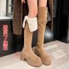 Knee over boots 2025 retro western boots women's autumn and winter velvet high boots snow boots knight boots