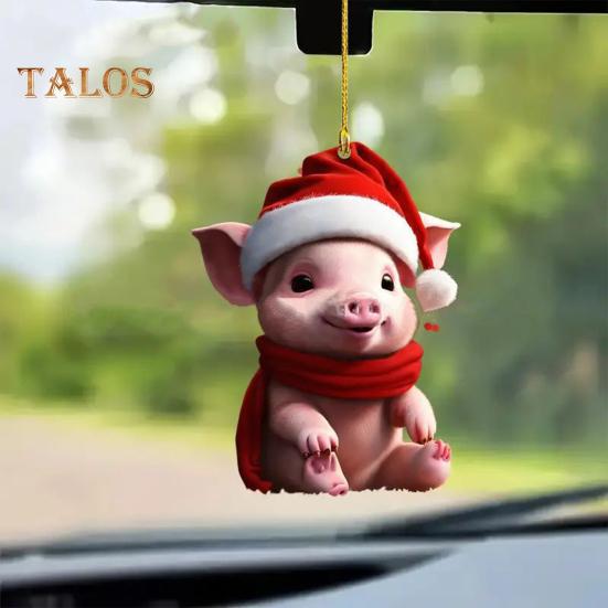 Swinging Cat Car Mirror Hanging Ornament Wearing Christmas Hat Car Pendant Decoration Acrylic Versatile Car Interior Accessories