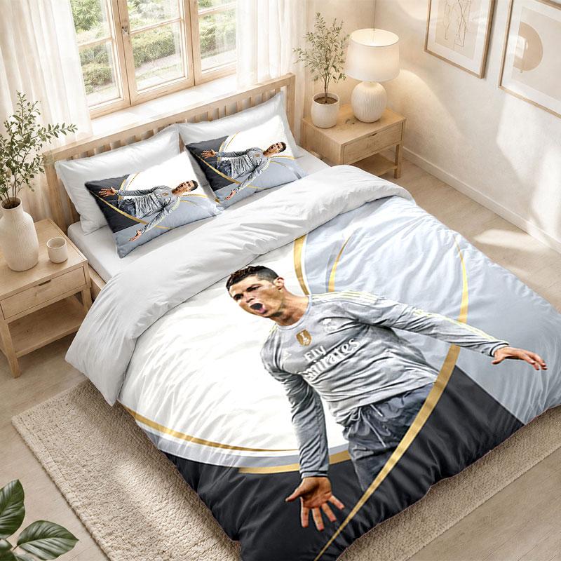 Bedding Set 1 Duvet Cover 2 Pillowcases Cristiano Ronaldo Print Bedroom Home Decoration