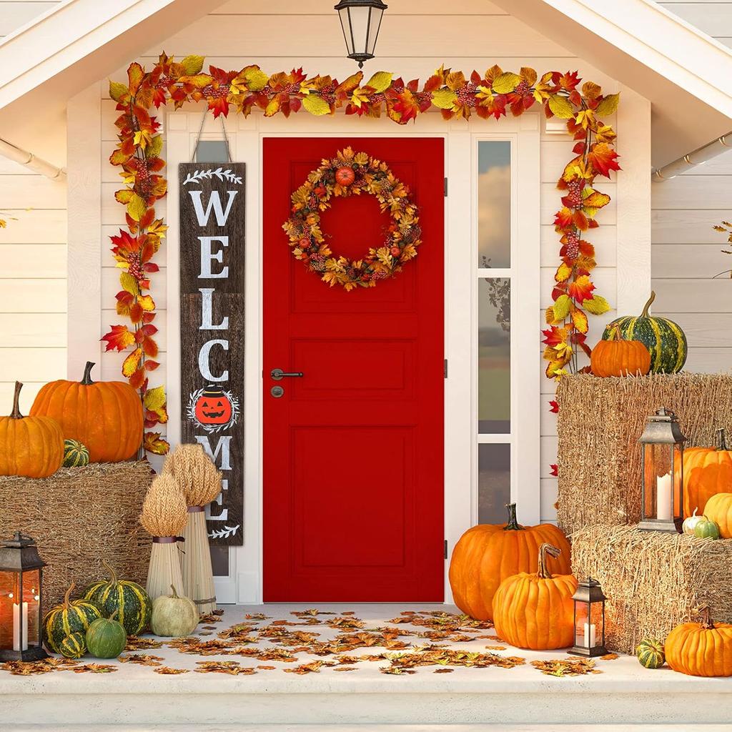 Jetec Welcome Sign for Front Door Interchangeable Wooden Welcome Porch Sign Outdoor Decoration Replaceable with 16 Seasonal Icon for Valentine's St.