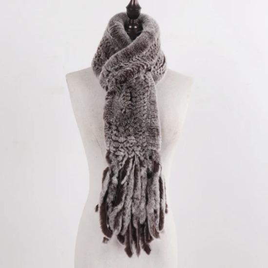 New Lady Knitted Real Rex Rabbit Fur Tassel Scarves Women Winter Warm Natural Rex Rabbit Fur Muffler Thick Knit Real Fur Scarf