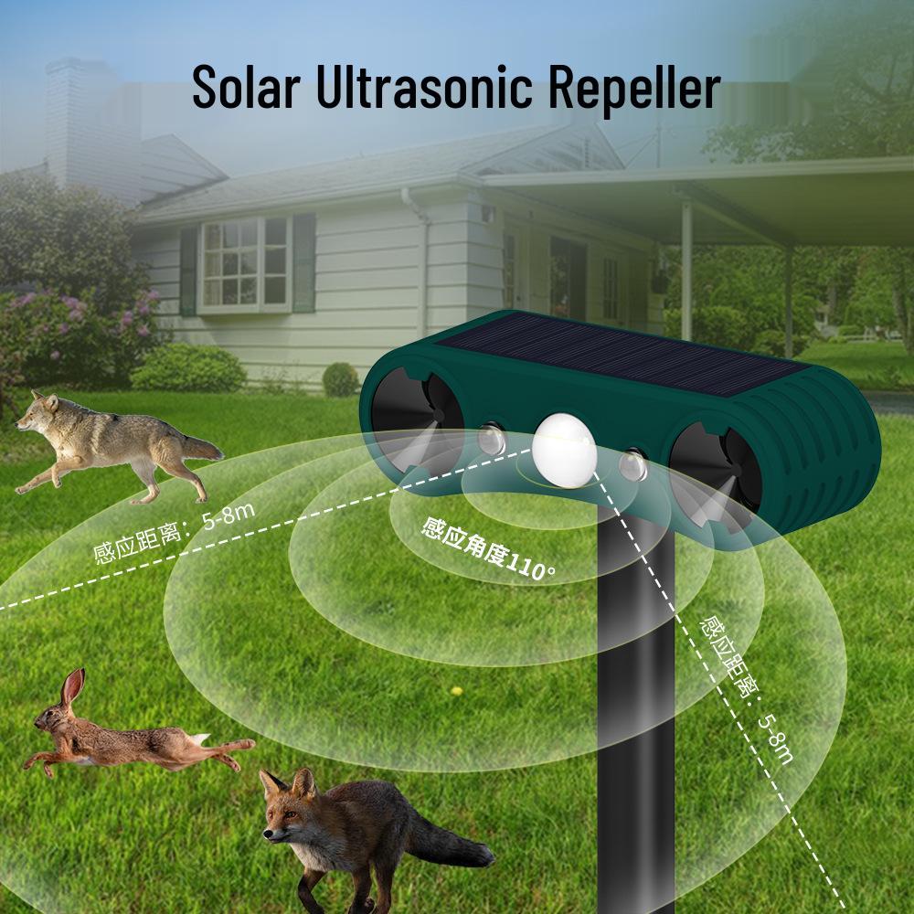 Smart Solar Ultrasonic Outdoor Animal and Bird Repellent with Infrared Sensing and Flashing Alert