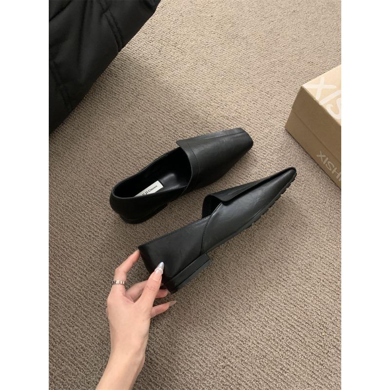 Retro Square Head Niche Single Shoes Women's Shoes Spring and Autumn with Skirt with Skirt Suede Low Heel