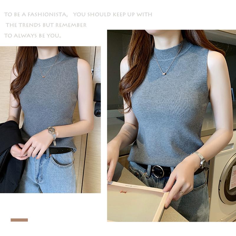 Weste Damen Half Rollkragenpullover Ärmelloses Strickoberteil Hosenträger